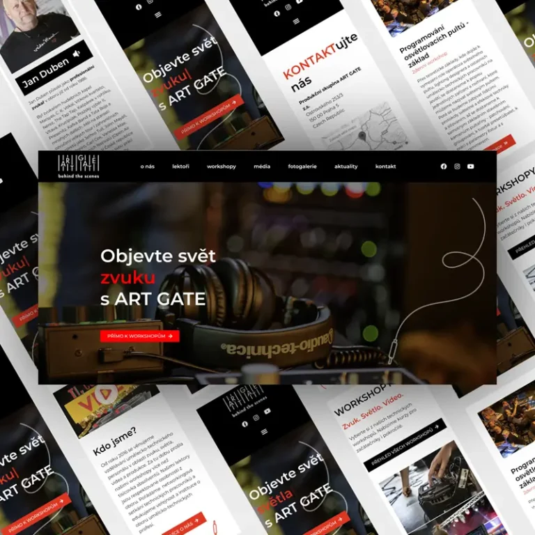 Ukázka redesignu webových stránek Art-Gate – moderní WordPress řešení s novou strukturou, vylepšeným designem a optimalizací pro lepší uživatelský zážitek.